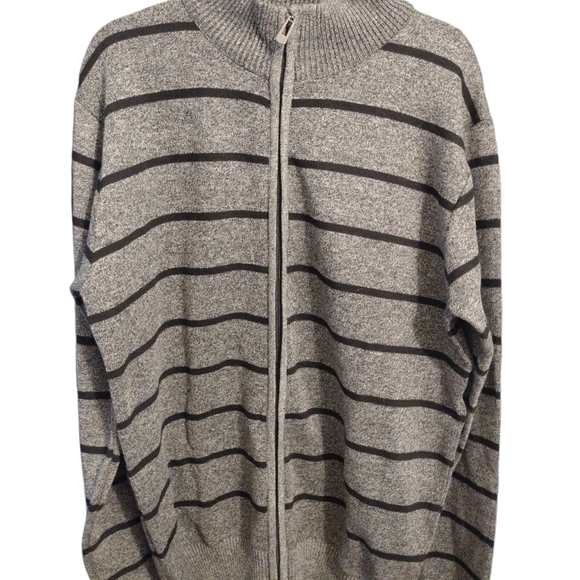 True Rock Grey and Black Striped full zip mock turtleneck cardigan - Picture 2 of 8